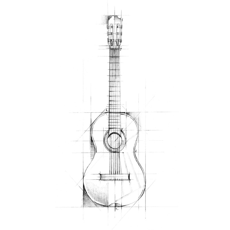 Dessin de guitare, H 30 po x l 20 po