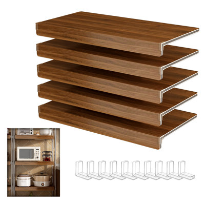 5 pièces de 24 pouces avec tablettes en fil de fer et mousse de teinte noyer pour armoires de cuisine avec garde-manger - Texture de bois et supports