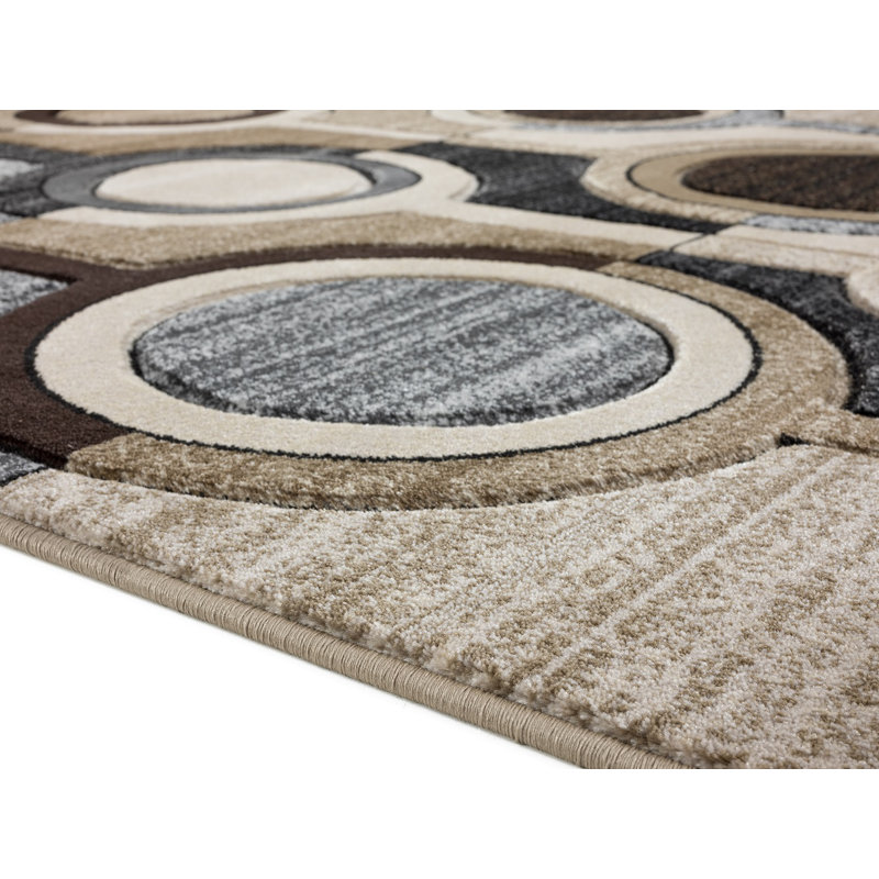 Tapis ivoire / gris à motif géométrique Adonia, Tapis de couloir 2 pi 8 po x 8 pi 1 po