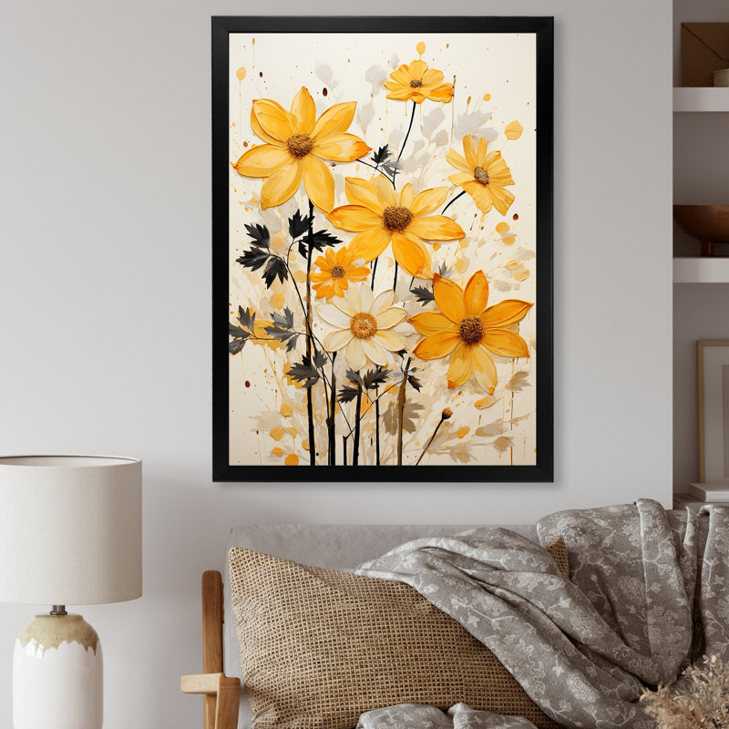 Minimalisme, fleurs orange sur toile, Cadre photo noir, H 20 po x l 12 po x P 1 po