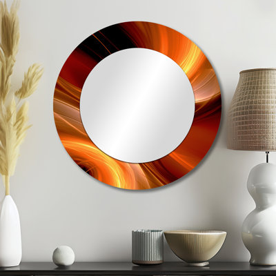 Orange Abstract Warm Fractal Design II - Fractals Round Mirror For Wall Decor