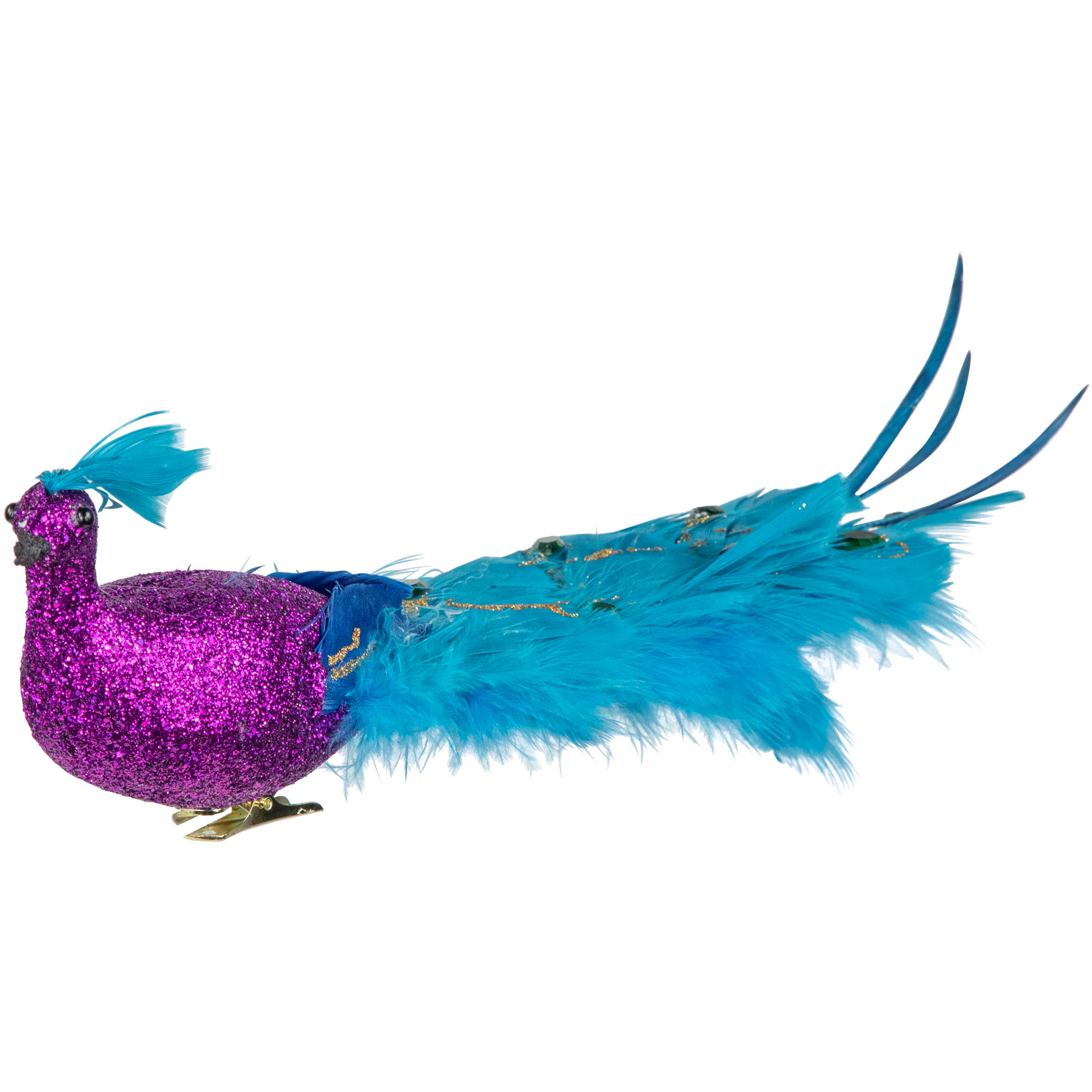 Peacock Decor Christmas Ornaments Artificial Peacock Feather Cilp Ornament  Faux Glitter Blue Peacock with Long Tail Crafts Bulk Christmas Decorations