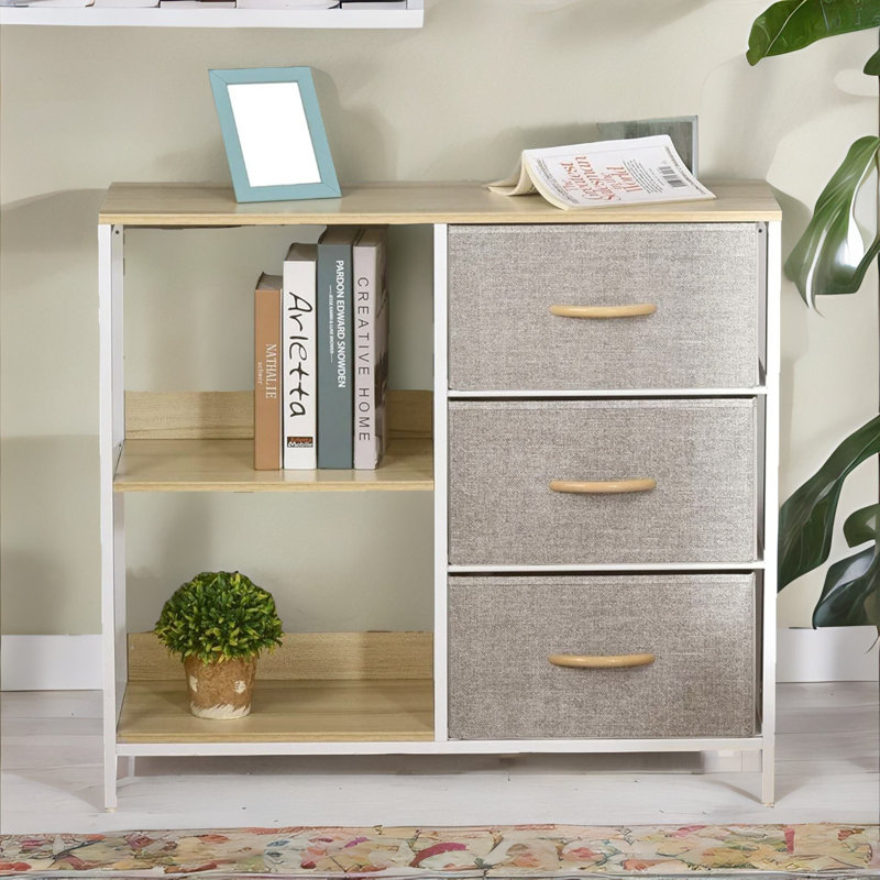 Norio 3 - Drawer Chest of Drawers with Storage Shelves Bedroom Furniture Dresser, Brown/Beige