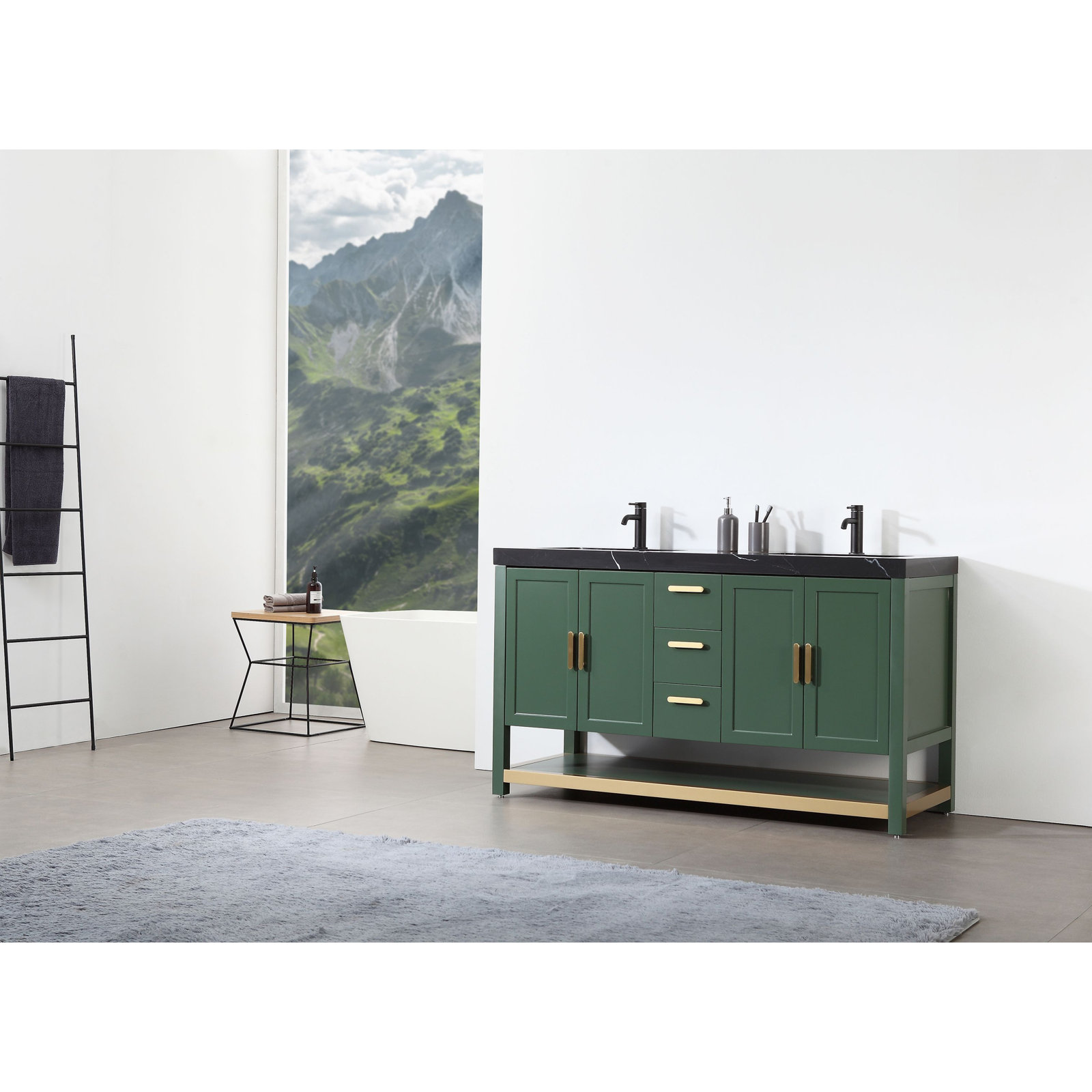 Willard 60" Double Bathroom Vanity, Black, Forest Green