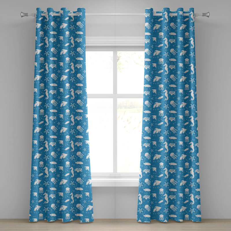 Rideau de fenêtre décoratif à 2 panneaux Latitude Run® Sealife, 50 po x 96 po, blanc turquoise, L 50 po x L 108 po