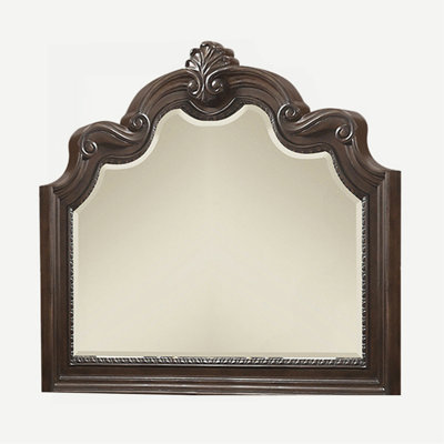 Exquisite Mohogany Ornate Mirror With Intricate Scrolling And Beveled Glass, A Timeless Piece For Elegant Spaces