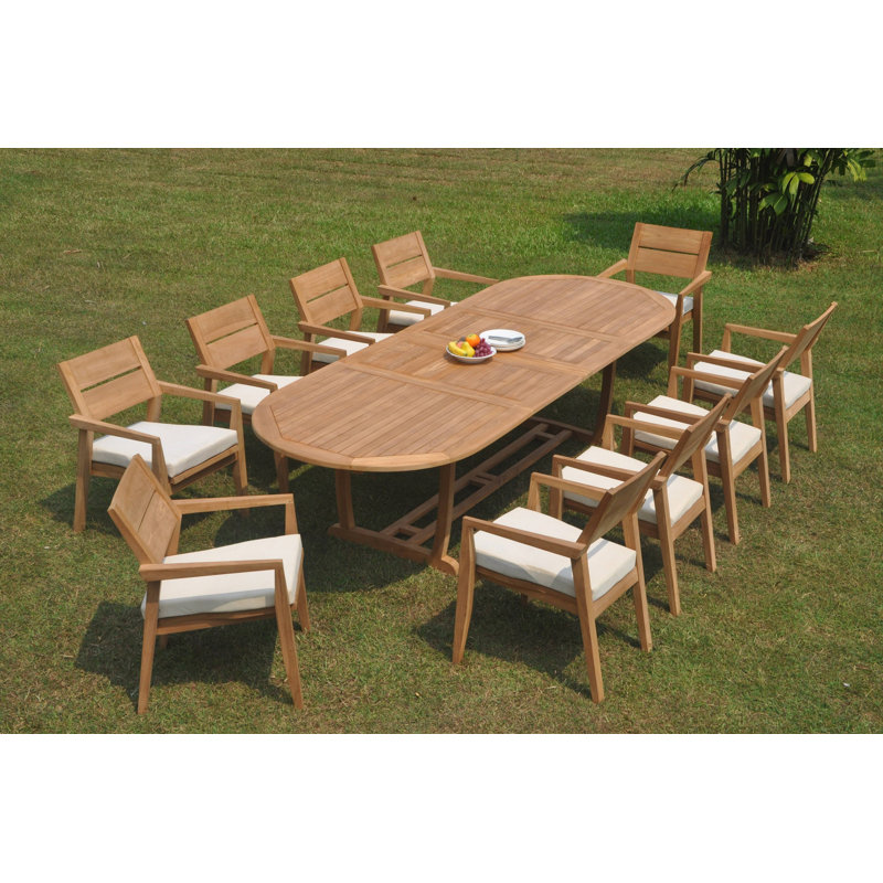 Crewellwalk Outdoor 11 - Piece Teak Dining Set, 30.5" H x 117" L x 40" W, Set of 12