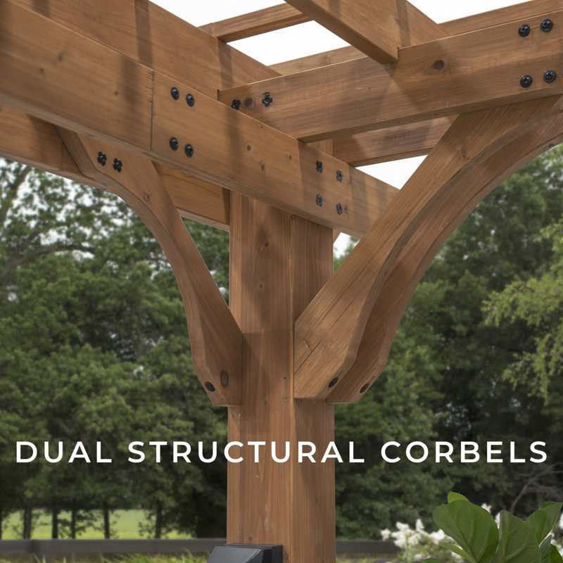 Ensemble de pergola d'extérieur en bois de cèdre 16 pi x 12 pi avec toit en treillis et PowerPort Backyard Discovery Beaumont