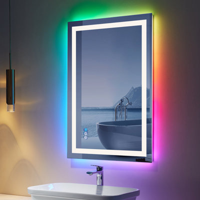 Miroir de salle de bain / meuble-lavabo en verre trempé rétro-éclairé et certifié anti-buée à DEL certifié UL - Basics by Wayfair ™