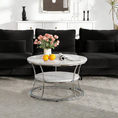 Table basse ronde Nolberto avec tablettes de rangement à 2 niveaux