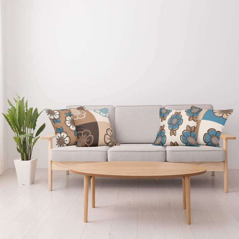Abstract Pillow Cover, Brown/Blue/Beige, 16" x 16"