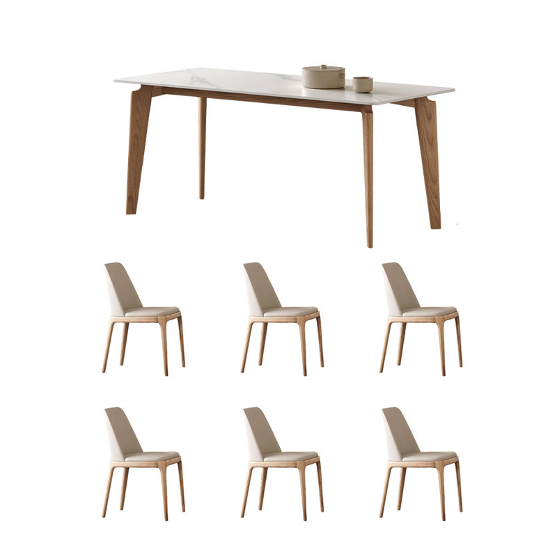 Natural Ash Wood Dining Table Chair Set, 29.52"H x 55.11"L x 31.49"W