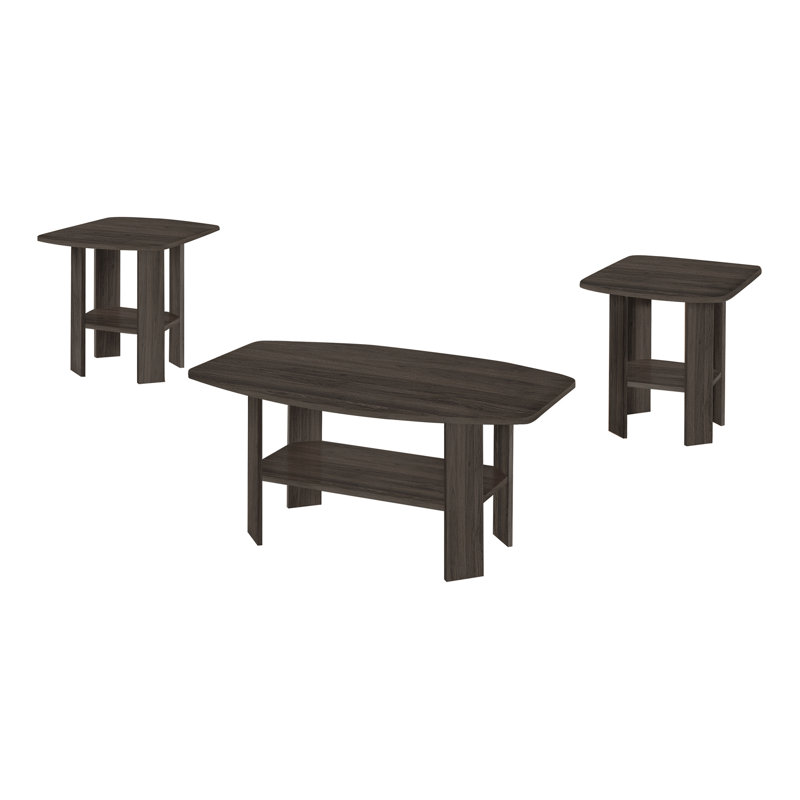 Ensemble de table, ensemble de 3 pièces, café, bout, côté, décor, salon, stratifié brun, transitionnel, Chêne