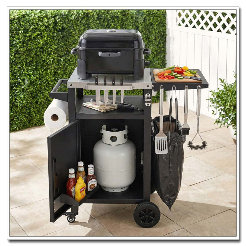 Chariot de barbecue 33,9 po avec abattant et housse imperméable 33,9 po