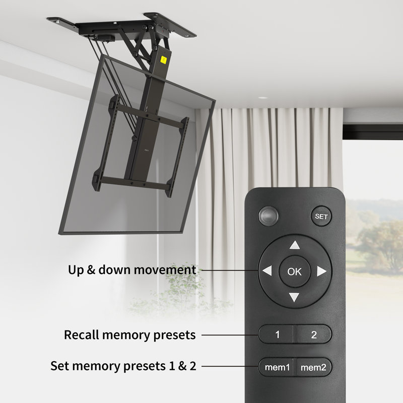 Black Motorized Ceiling TV Mount with Remote Control