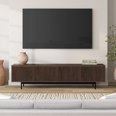 75" TV Stand for TVs up to 85" with Fluted Doors, Storage & Cable Management — Alder Brown Mid-Century Modern Media Console for Living Room | Whitman
