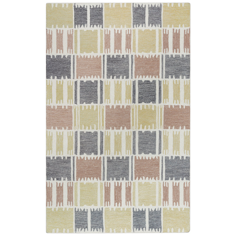 Tapis beige en laine touffeté à la main à motif géométrique Sparks, Rectangle 5 pi x 8 pi