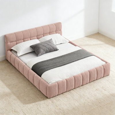 Queen Size Upholstered Bed Frame with Thick Fabric, Chenille Fabric Grounded Queen Size Platform Bed with Headboard and Solid Frame. No Box Spring Nee