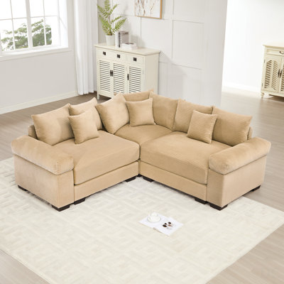 Canapé modulaire surdimensionné surdimensionné avec conception convertible, sièges profonds, accoudoirs très larges et 10 coussins décoratifs en velours côtelé de qualité supérieure
