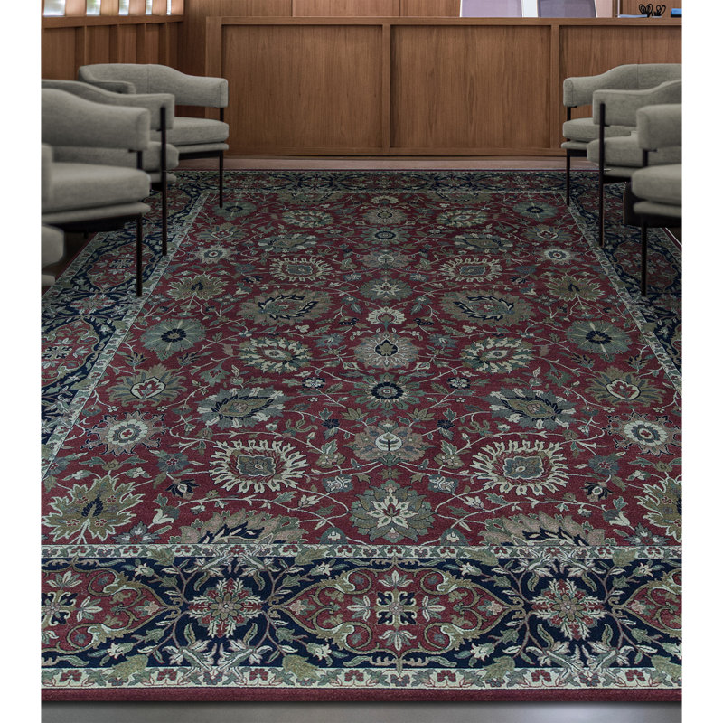 Tapis rouge et noir noué à la main de haute qualité