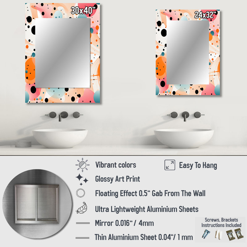 Adelmis Modern Fusion Polka Dots Pattern - Polka dots  Mirror, Graphic Print, Geometric Decorative Wall Mirror, Printed Metal Art