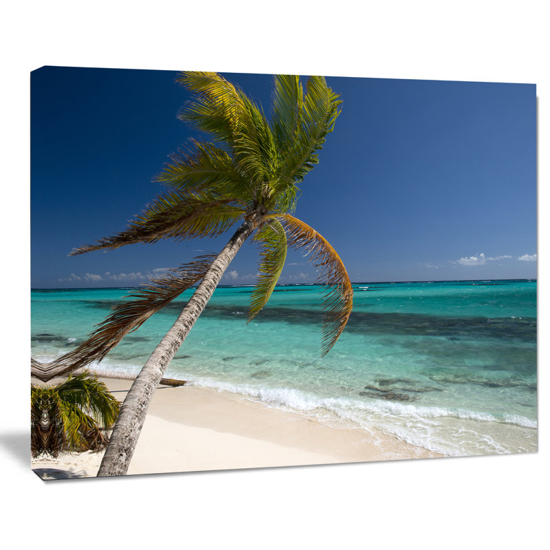 Reproduction de photo sur toile tendue, "palm courbée à des mer", H 8 po x l 12 po x P 1 po