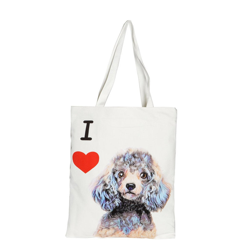 Sac d'art en toile - J'aime le caniche (gris)