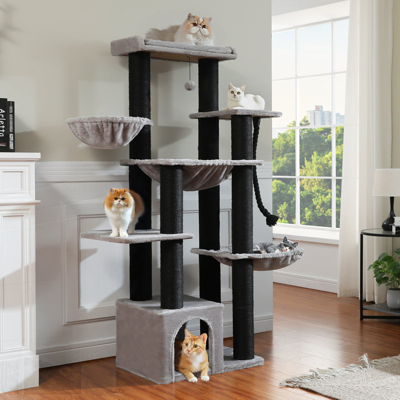 67-Inch Large Cat Tower Black, Black/Gray