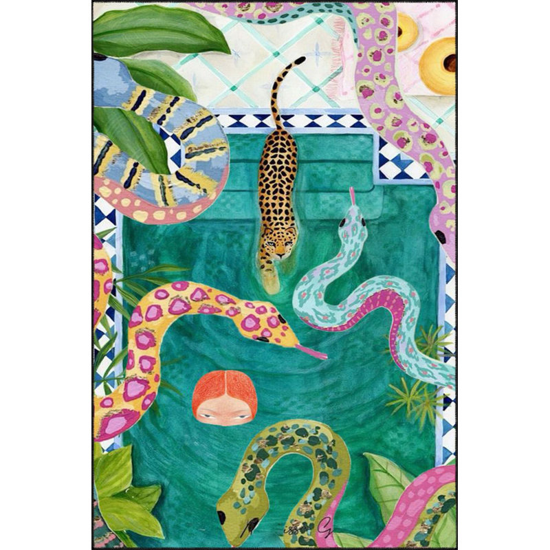 Tapis lavable Green Lake and Tiger, Sous-tapis rectangulaire de 6 pi 7 po x 9 pi 10 po