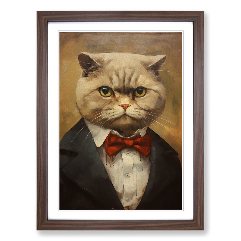 Cat Modern - Single Picture Frame Print on Wood, Walnut Framed, 34cm H x 25cm W x 2cm D