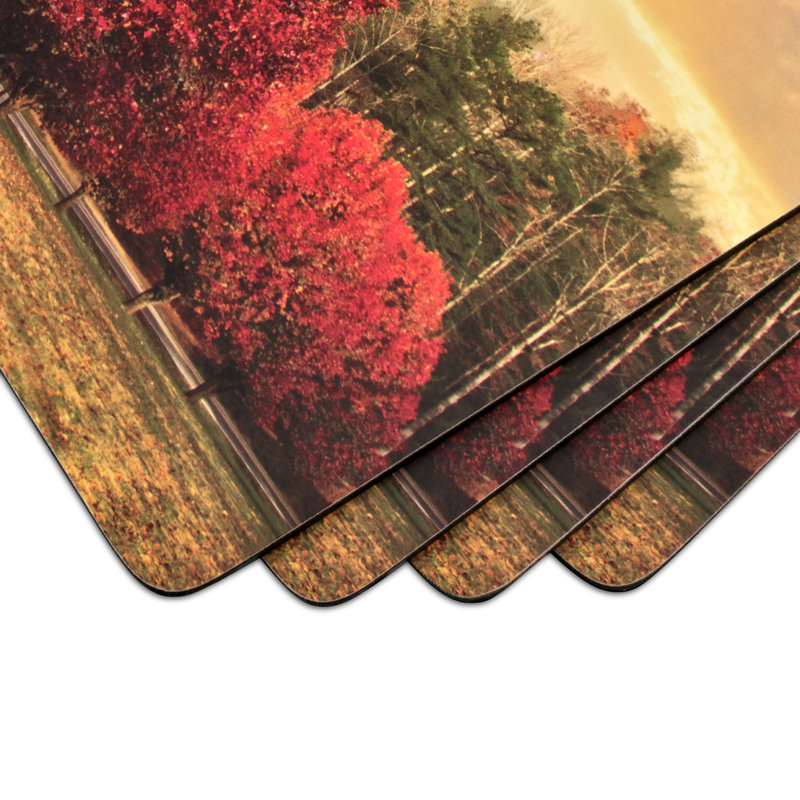 Crimson Trees Fall Cork-Backed Hardboard Placemats Set of 4