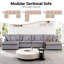 142.8" Modular Sectional Sofa 6 Piece Chenille Deep Seat Cloud Corner Couch With Reversible Ottomans & Pillows-1335339159