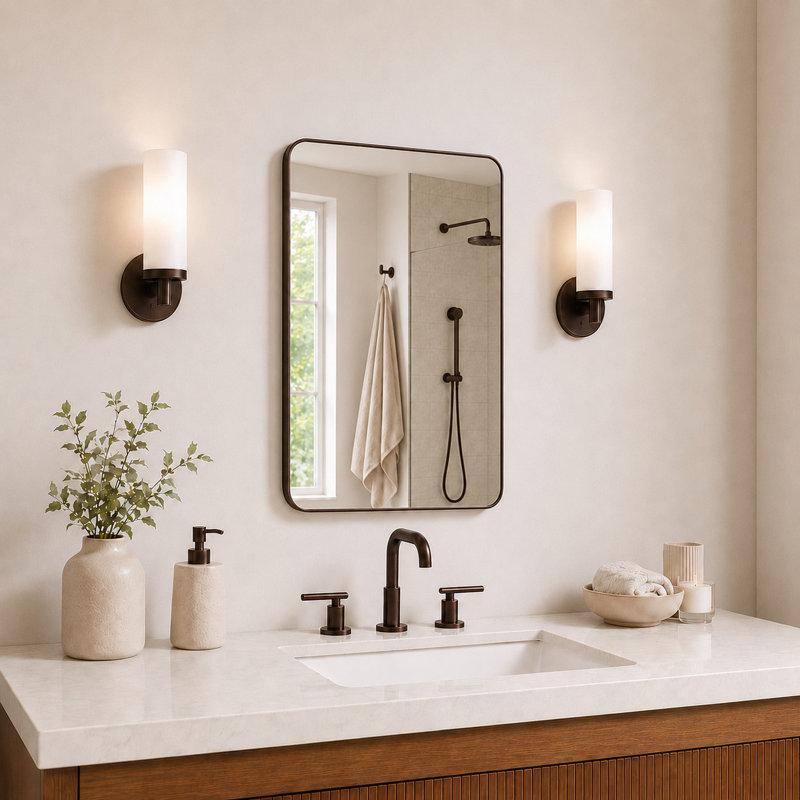 Leyat Modern Rectangle Metal Frame Wall Mirror for Bathroom, 24" x 36", Oil-Rubbed Bronze