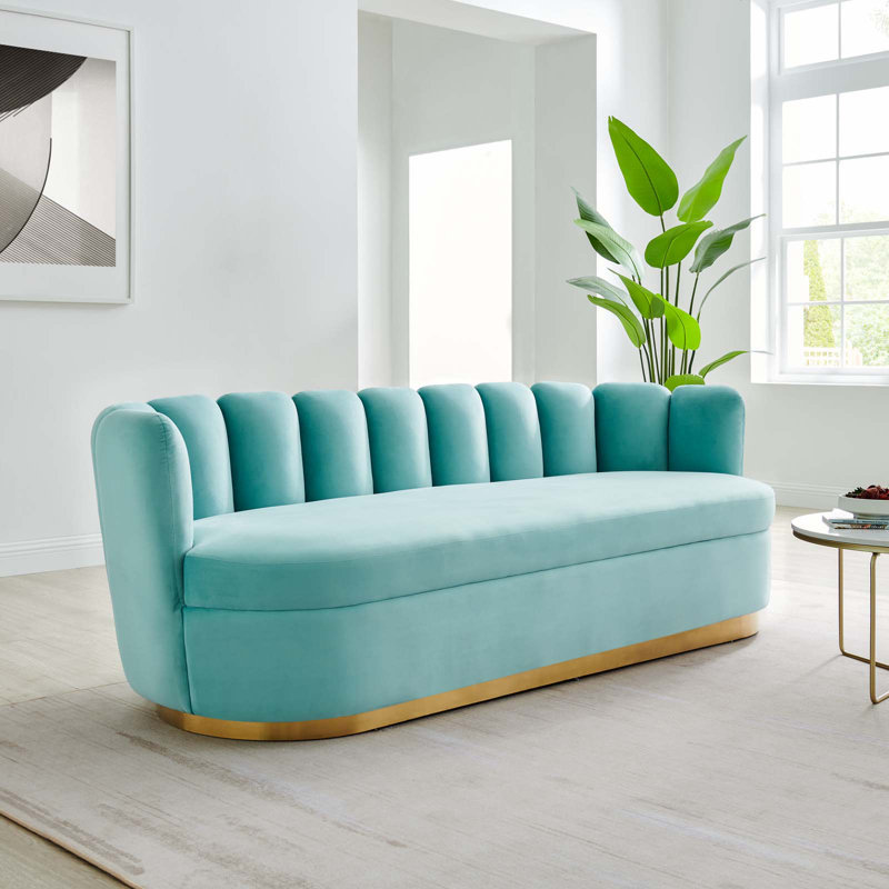 Channel Tufted Performance Velvet Sofa In Dusty Rose, Mint