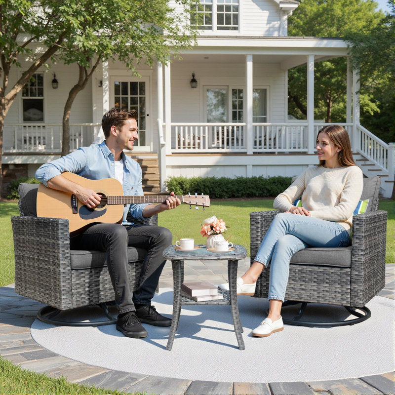 Allcot 5 - Person Wicker Outdoor Conversation Set, Patio Sofa Set with Fire Pit and Cushions, Gray