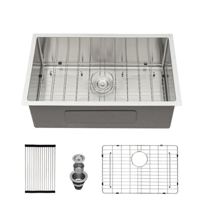 30"L x 18"W Undermount Kitchen Sink Single Bowl Stainless Steel Kitchen Sink with Bottom Grid