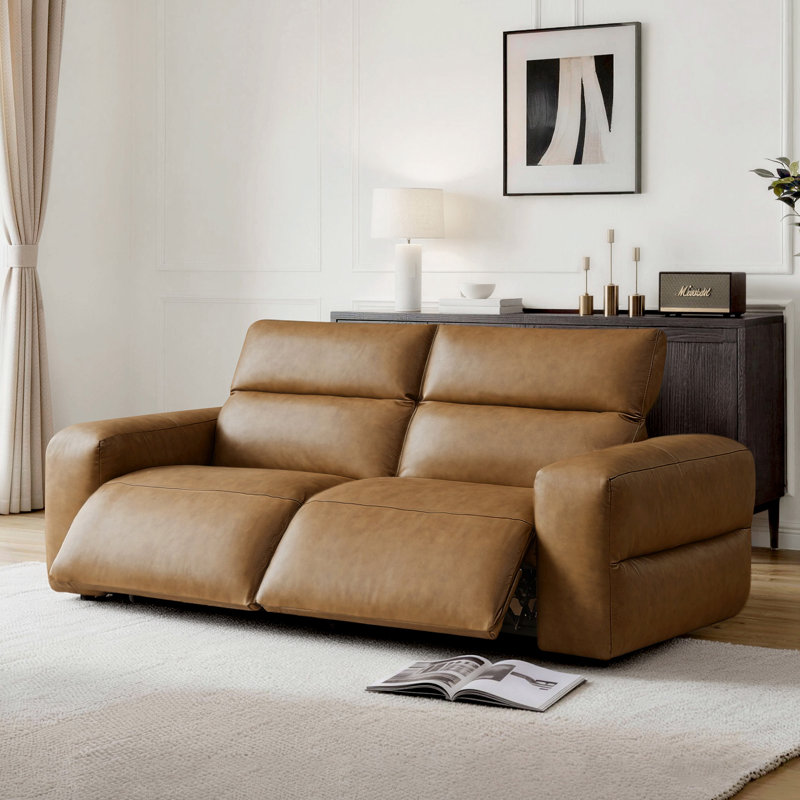 91.7'' Dual Motor Power Reclining Sofa With Zero Wall Design, Adjustable Headrest, And Top-Grain Leather