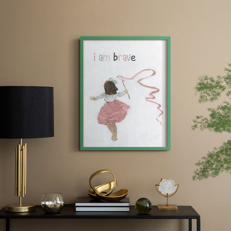 «Girl Catching Wind», reproduction encadrée - bois massif, H 15 po x l 12 po, Vert