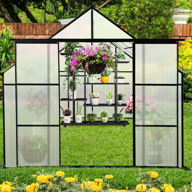 8X10ft Greenhouse For All Plant Types, Black With Ventilation And Drainage Features, 92.98" H x 119.27" W x 87.32" D