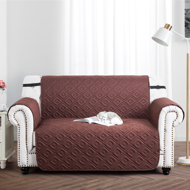 Box Cushion Sofa Slipcover, 179cm H x 224cm W, Brown/Beige