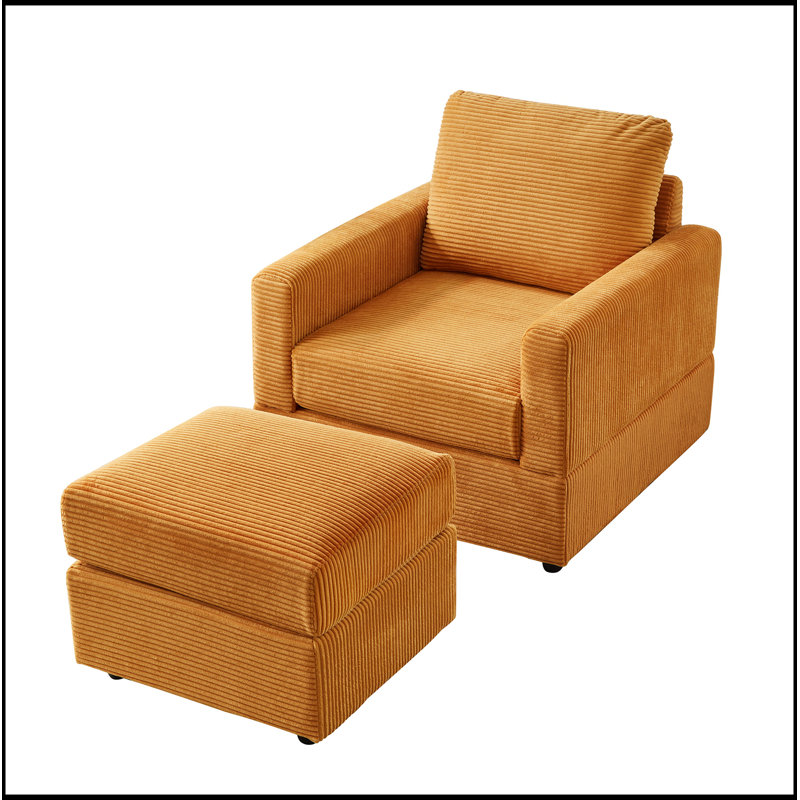 Versatile Comfy Chaise Lounge with Ottoman for Living Room, Enhancing Relaxation, Yellow Corduroy