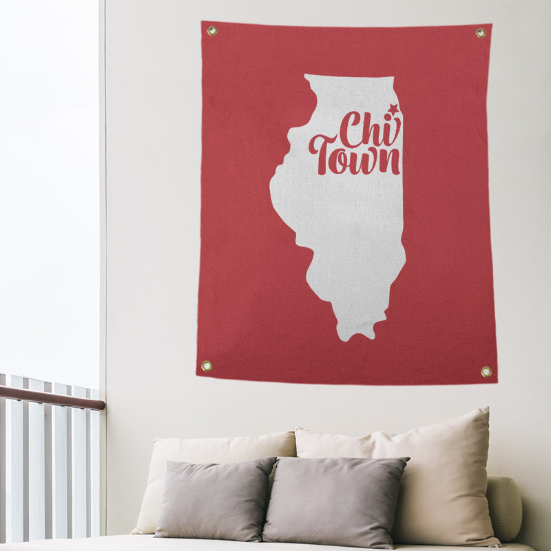 Tapisserie murale chi town illinois, H 80 po x l 59 po, Rouge