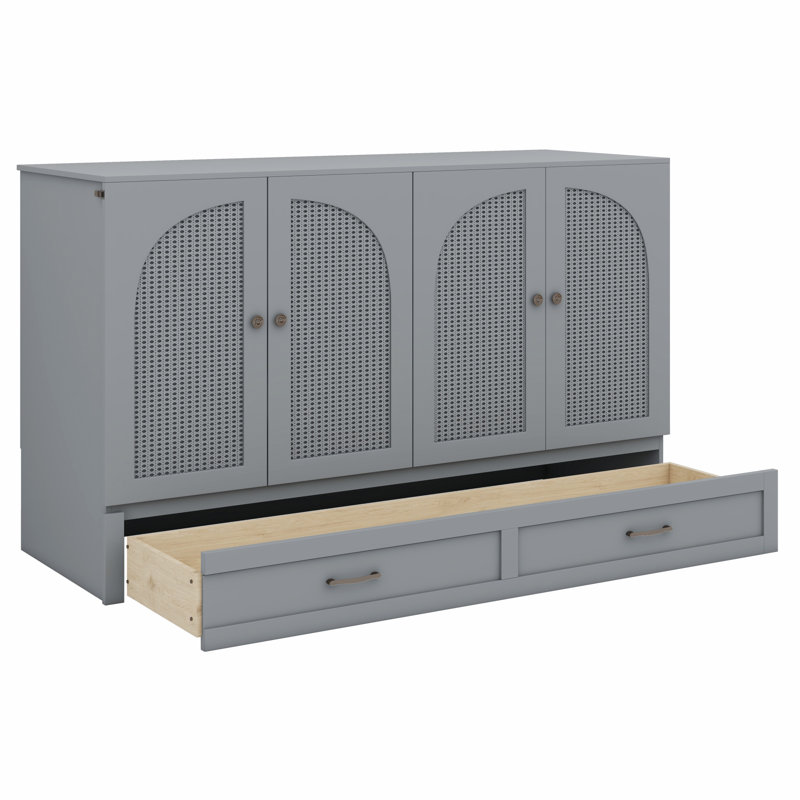 Lit escamotable avec grands tiroirs Murphy, Gris, Grand lit