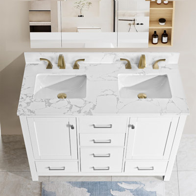 48"x22" Engineered Stone Vanity Top With Double Sinks– For Vanity Replacement, No Cabinet