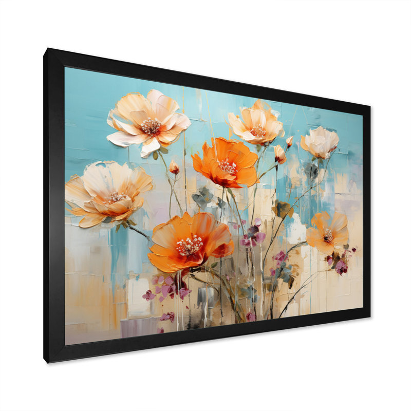 " Orange Blue Cactus Representation ", 30" H x 40" W x 1.5" D, Black Picture Framed