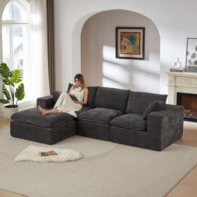 Canapé modulaire surdimensionné de 109 po pour le salon, canapé convertible en forme de L sans os avec repose-pieds, canapé modulaire moderne surdimensionné, blanc