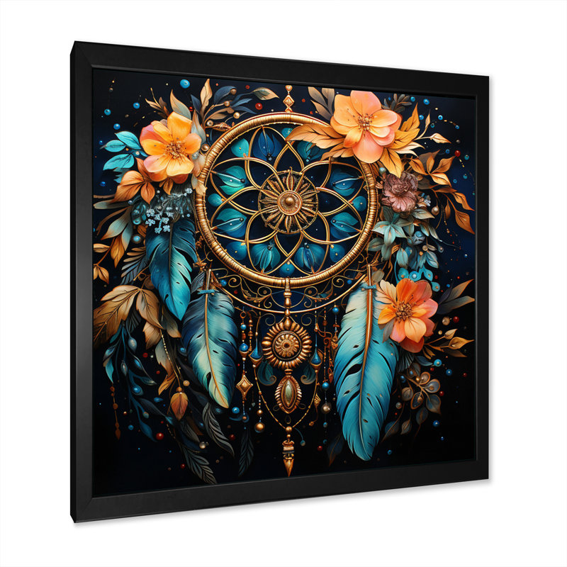 Multicolor Dream Catcher Neotraditional Visions I - Landscapes Canvas Print, H 16 po x l 16 po x P 1 po, Cadre simple noir