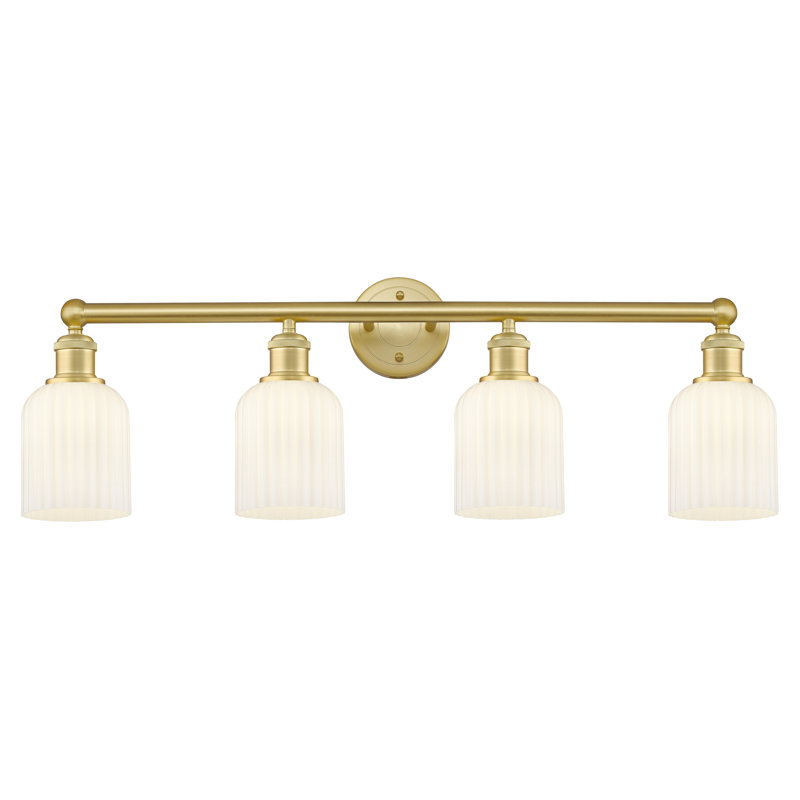 Éclairage pour meuble-lavabo à 4 lumières à intensité variable Fiennes Veil, Or satiné, Blanc