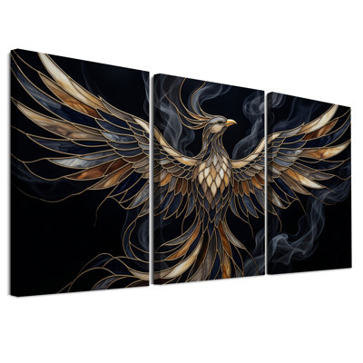 " Golden Phoenix With Swirling Smoke " 3 - Pieces