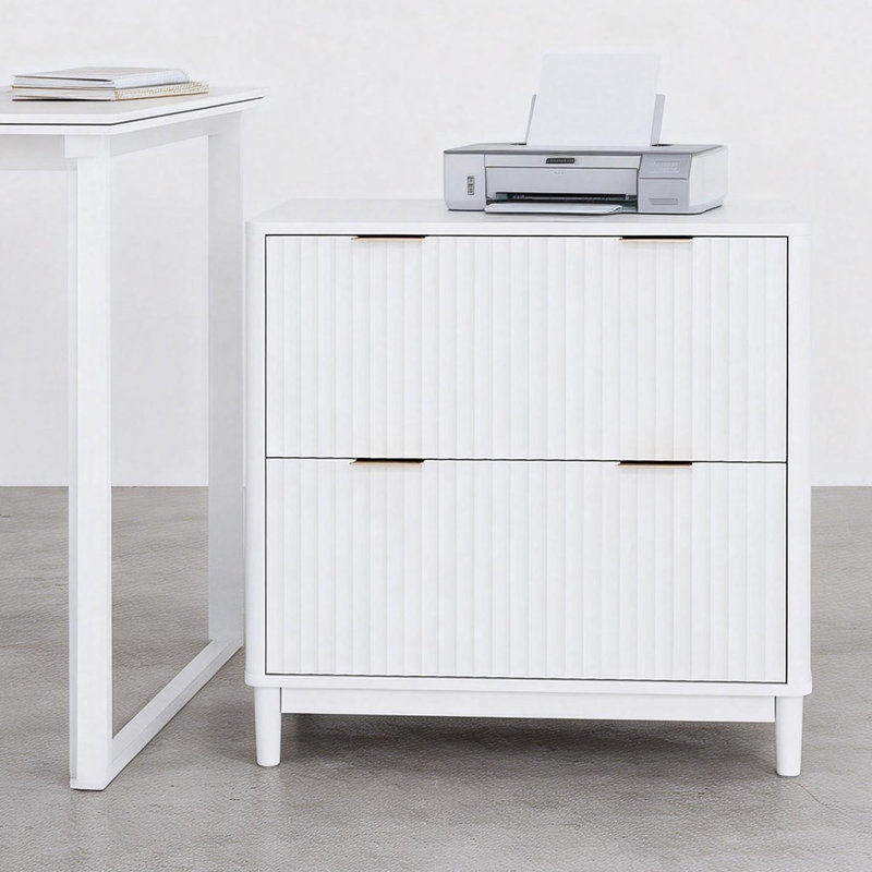 Classeur à 2 tiroirs cannelés en bois, Blanc